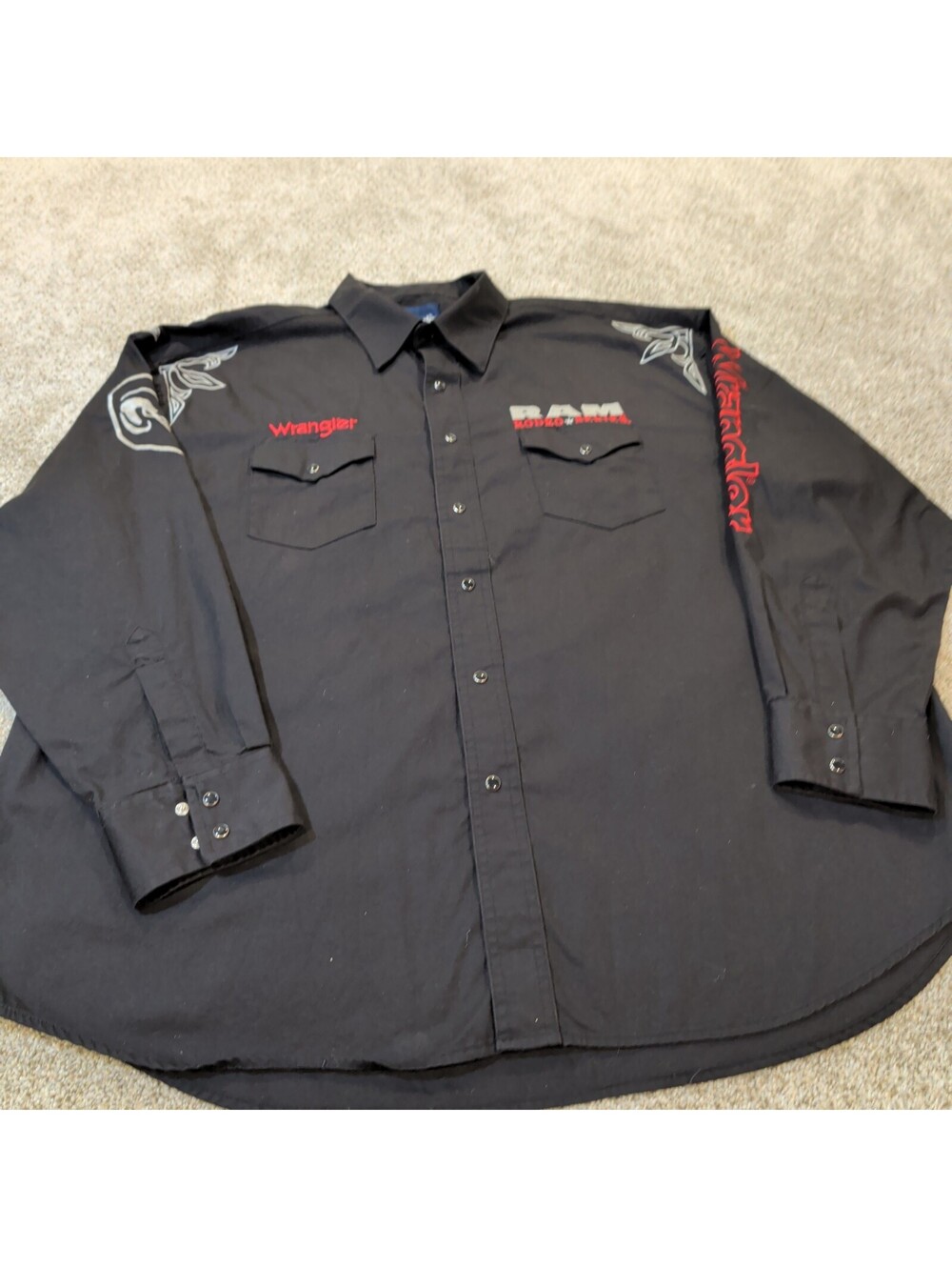 Wrangler Black Long Sleeve Rodeo Series Shirt with Embroidered Logos
